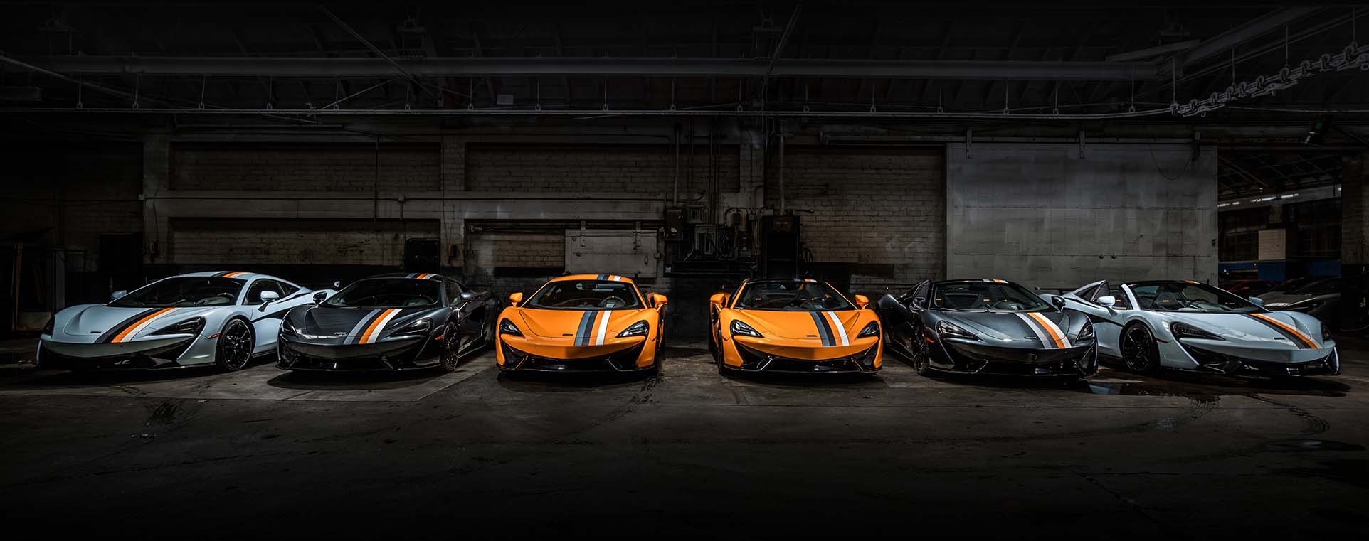 Garage of parked McLarens